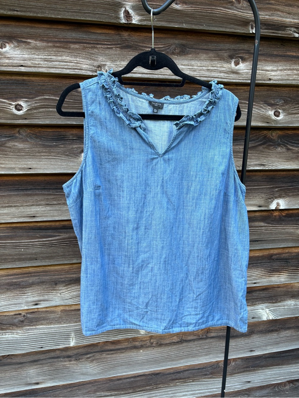 Talbots Light Blue Sleeveless Chambray Ruffle-Trim Tank